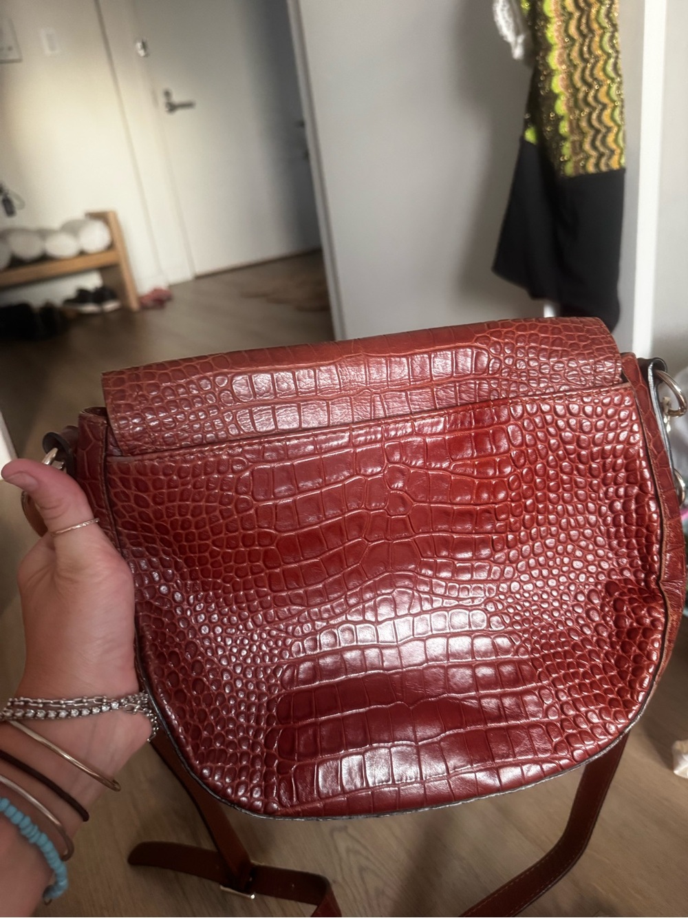 Longchamp Cavalcade Croc Leather Flap Crossbody Cognac  $600 AUTHENTIC - Picture 5 of 8